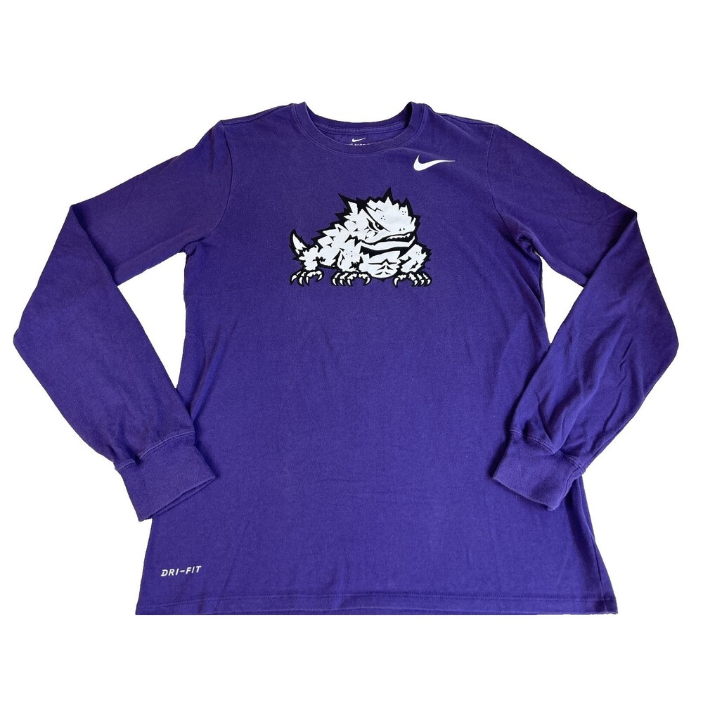 TCU Horned Frogs Nike Tee T Shirt Mens S Purple Athletic Cut Long Sleeve